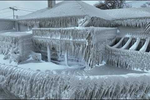 New York Blizzard turns homes into Ice Scultpures   Winter Storm 2022   Drone 4k