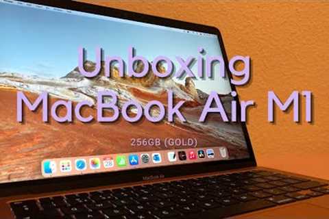 Unboxing My very First MacBook Air M1 2020 256GB (GOLD) in 2023 | Hellog1