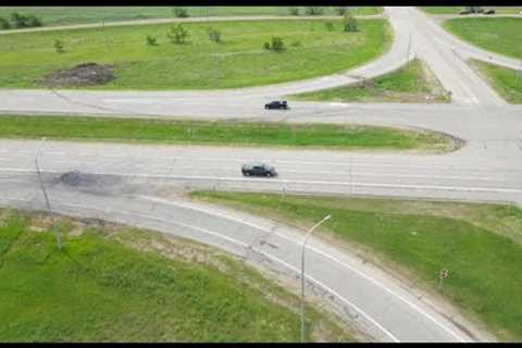 Aerial drone footage captures crash scene on the Trans-Canada Highway near Carberry