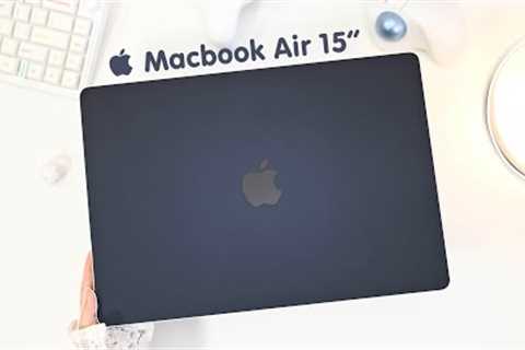 New Apple MacBook Air 15 Midnight Unboxing aesthetic🌃 | customise | Game test | a lot of..