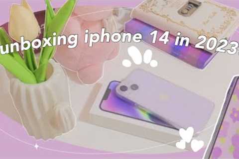 unboxing iphone 14 purple in 2023 ☁️💜 (upgrading from iphone x)