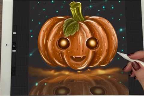 😴 iPad ASMR - 🎃 Teaching you how to paint a Halloween Pumpkin 🧡