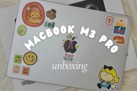 macbook m3 pro unboxing ✨ accessories & decorating with aesthetic stickers✨| myn_life_